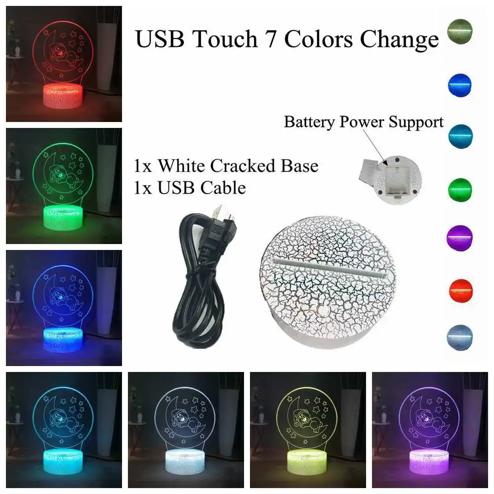 Теплый детский светодиодный ночник для сна, милый маленький медведь, луна, звезды, RGB, 7 цветов, изменение праздничного света, 3D иллюзия, лампа, детская игрушка в подарок - Испускаемый цвет: USB Touch 7 Color