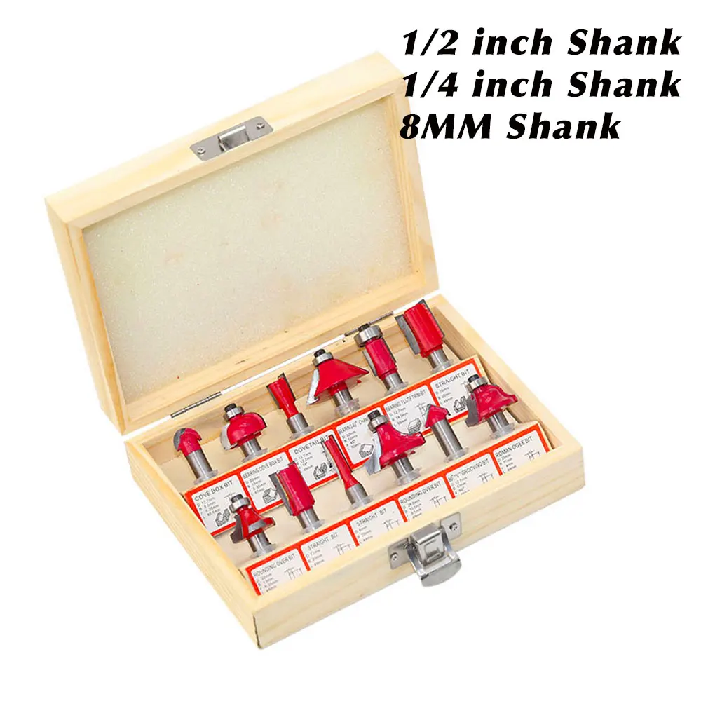 12 Pcs Milling Cutter Router Bit Set Tungston Carbide Rotary Tool Wood Woodworking 8MM 1/4 1/2 inch Shank | Инструменты