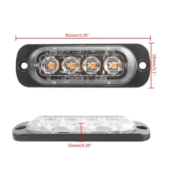 

4Led Strobe Warning Light Strobe Grille Flashing Lightbar Truck Car Amber Lamp E7CA