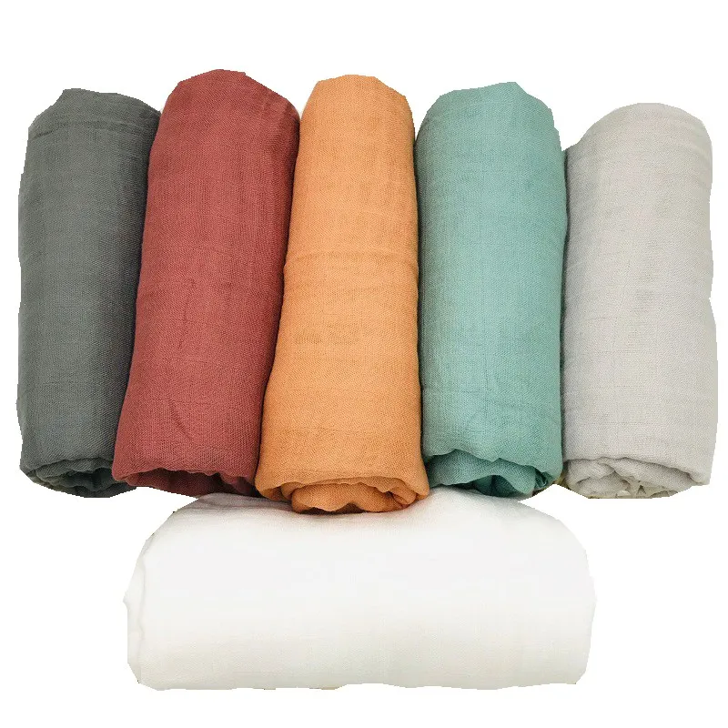 Однотонное очень мягкое муслиновое детское одеяло из 70% бамбукового волокна и 30% хлопка с активной печатью, одеяла для пеленания новорожденных