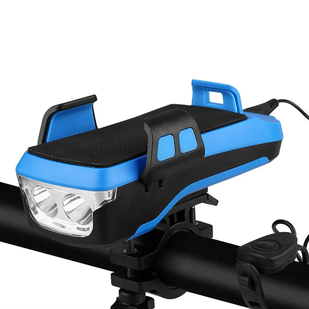 4 in 1 Bicycle LED Front Light with Bike Horn 4-6.5/" Phone Holder Powerbank USB
