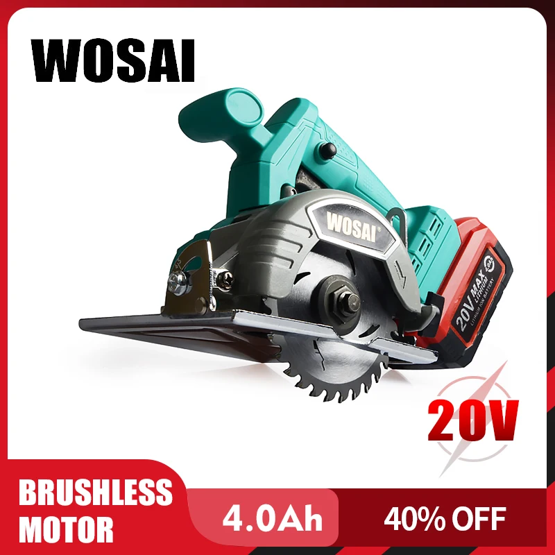 Baratos WOSAI 20V sierra Circular sin escobillas herramientas eléctricas hojas de sierra 110mm hoja para sierra Circular de madera de alta potencia y máquina de corte