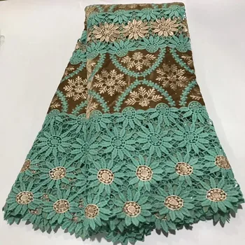 

Aqua green African Guipure Lace Fabric High Quality Embroidery Nigerian French Cord Lace Swiss Voile Lace in Switzerland Wedding