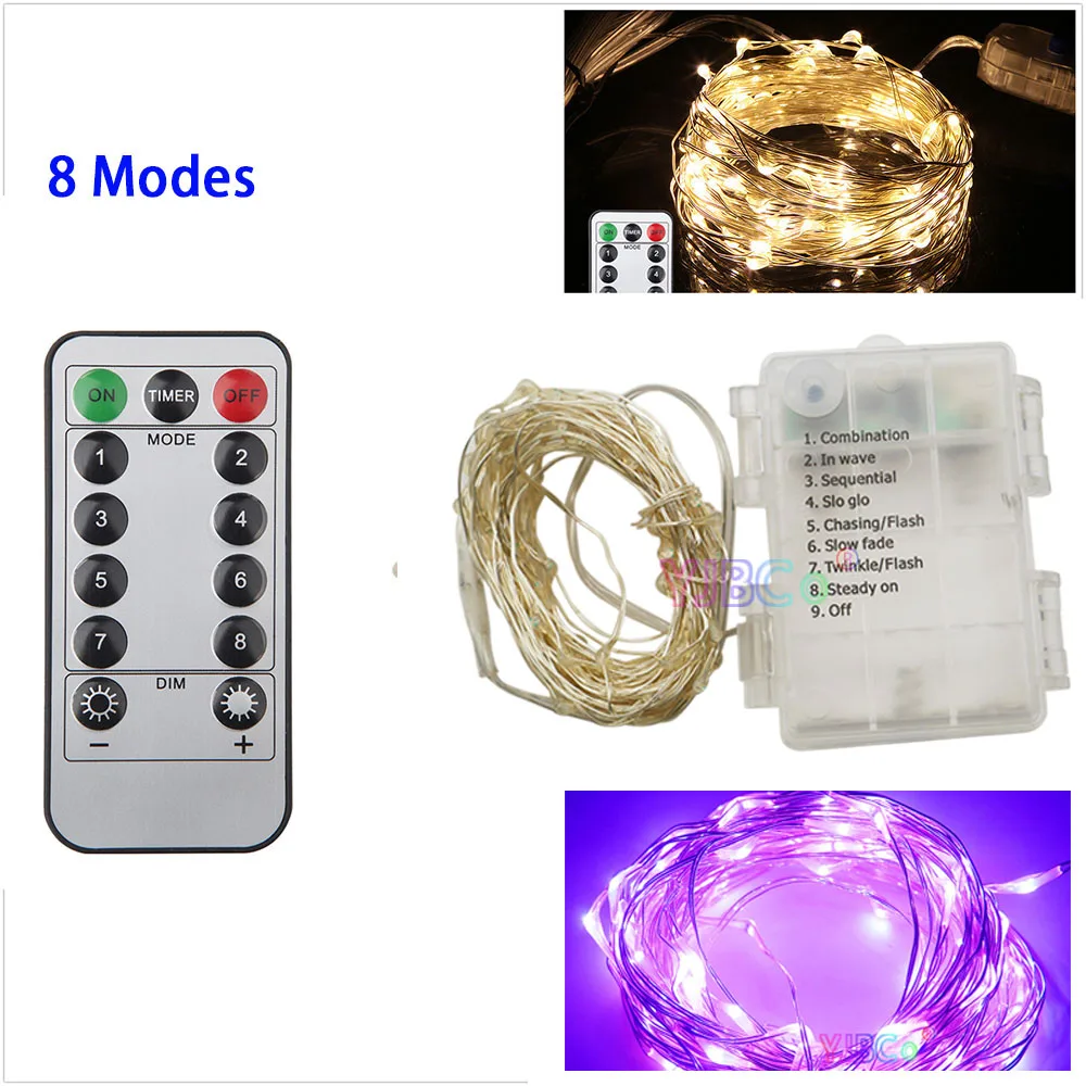 

5M 10M 50/100 LEDs Silver Wire Christmas LED String Light Fairy Garland Waterproof With 8 Modes Remote Battery box/USB Powered