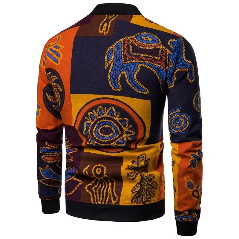 

Men Jacket Autumn And Winter New Style Men Cotton Linen Stand Collar Flower Jacket Plus-sized Youth