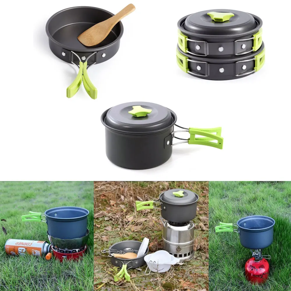 18 шт. открытый campingt ableware набор для приготовления пищи 1-2 человек Алюминиевый горшок для пикника антипригарный нож ложка Вилка