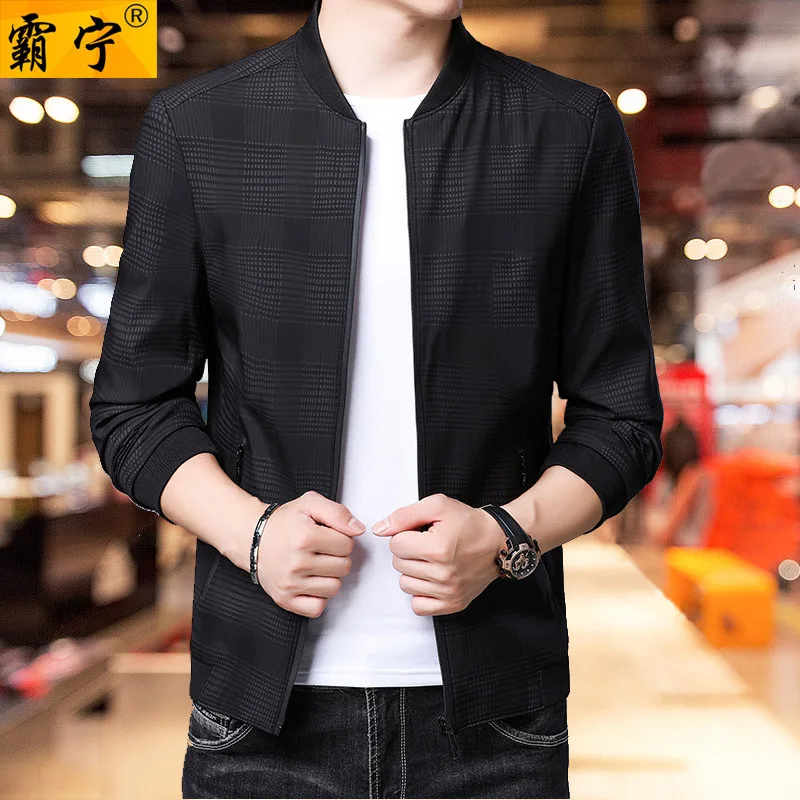 

2019 Autumn New Style Middle-aged Men Stand Collar Jacket-Style Pattern Casual Large Size Thin Coat 40-50-Year-Old
