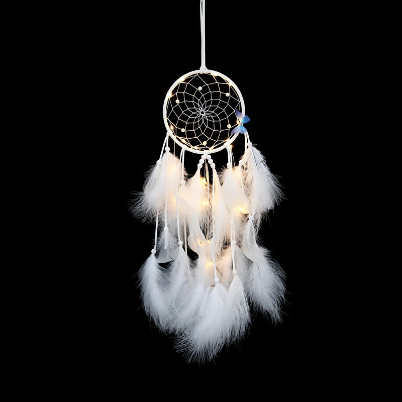 

Nordic Style White Dream Catcher With Blue Butterfly Beads Room Decoration Wind Chimes Kids Girl Room Decor Nursery Dreamcatcher