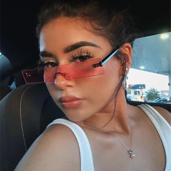 

New Rectangle Sunglasses Women 2019 Fashion Luxury Brand Designer Red Pink Clear Small Lens Personality Sun Glasses Shades UV400