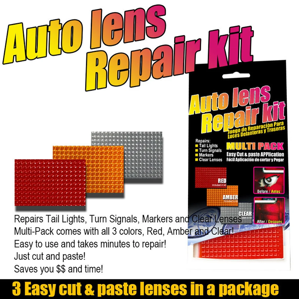 

Car Auto Lens Repair Kit DIY Grid Pattern Car Headlights Taillight Repair Tool Set Car Lights Crack Repair Film Polish Red Amber