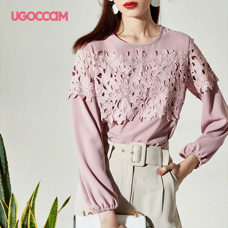 UGOCCAM рубашка с длинным рукавом Harajuku Kawaii Женская мода Длинный Рукав Цветочный Boho однотонная Повседневная Рабочая короткая винтажная размера плюс Autu