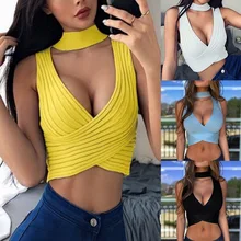 Женские топы, повседневные, твердые, крест, пуш-ап, низкая грудь, рубашка, без рукавов, свитер, блузка, EIG88