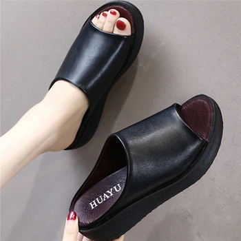 

Casual Women Fish Mouth Platform High Heels Sandals Slope Sandals Slippers Female Solid Color Wedges Slipper