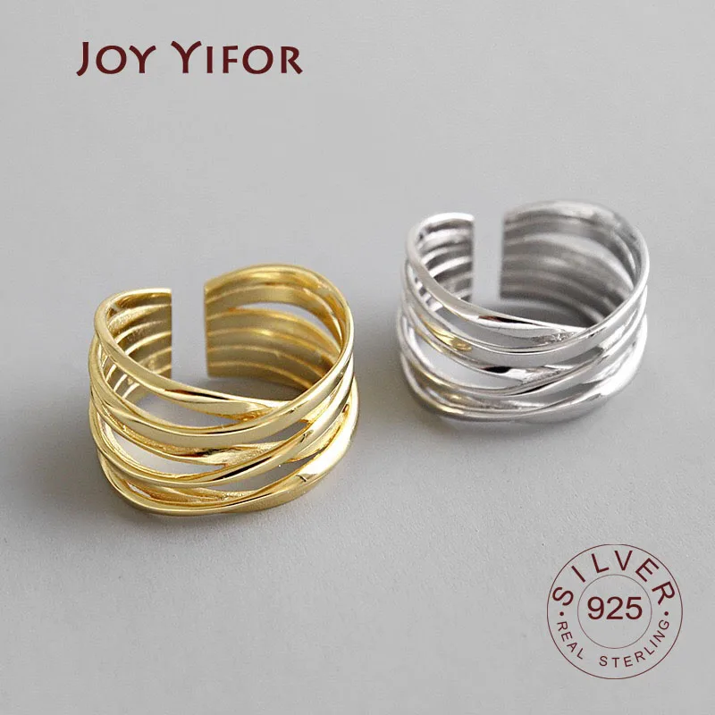 Anillo abierto de 100% Plata de Ley 925 para mujer, diseño de onda Irregular minimalista, joyería de Color dorado, bisutería de cumpleaños