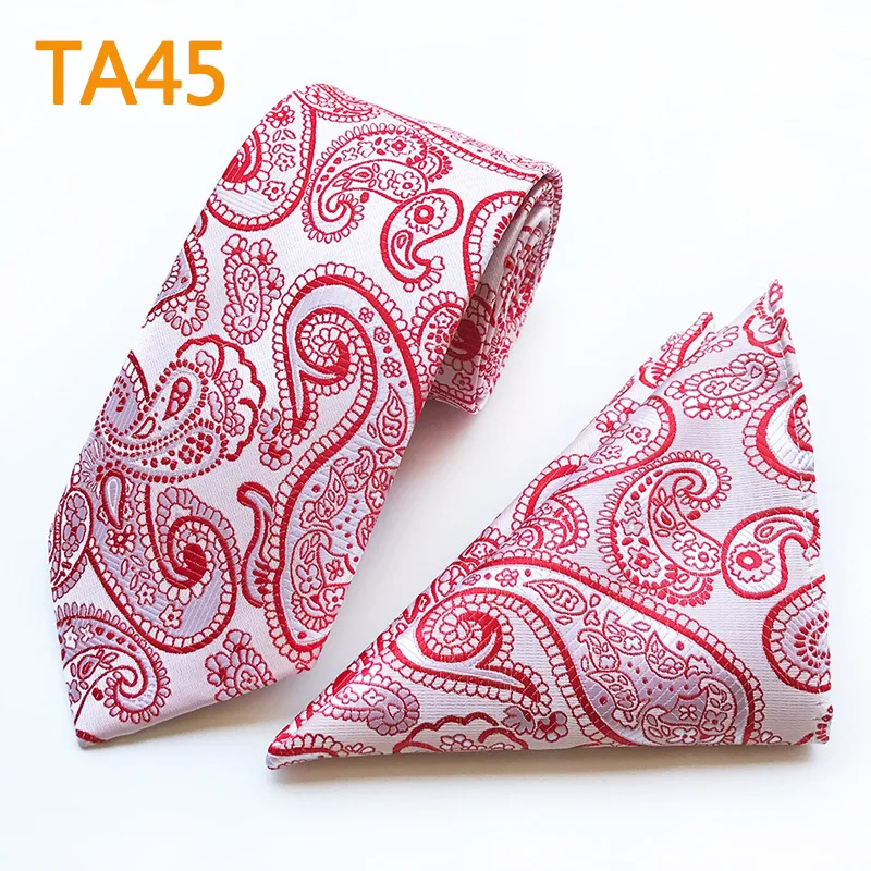 Necktie Set Для мужчин Жаккард Пейсли Полосатый клетка, горошек галстук-бабочка полиэстер Свадебная вечеринка платок носовой платок комплект платок узкий галстук на шею - Цвет: Necktie Set