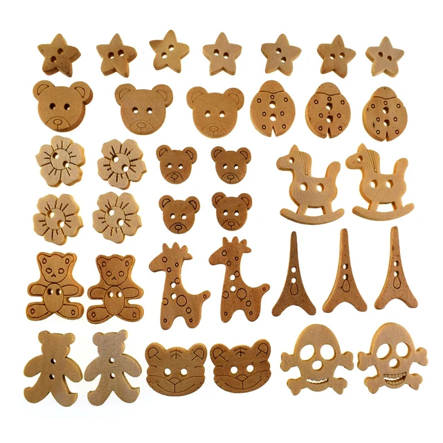 50 pièces/lot en bois 2 trous boutons pour bricolage bébé enfants vêtements  décor Scrapbooking artisanat couture accessoires bouton mixte animaux