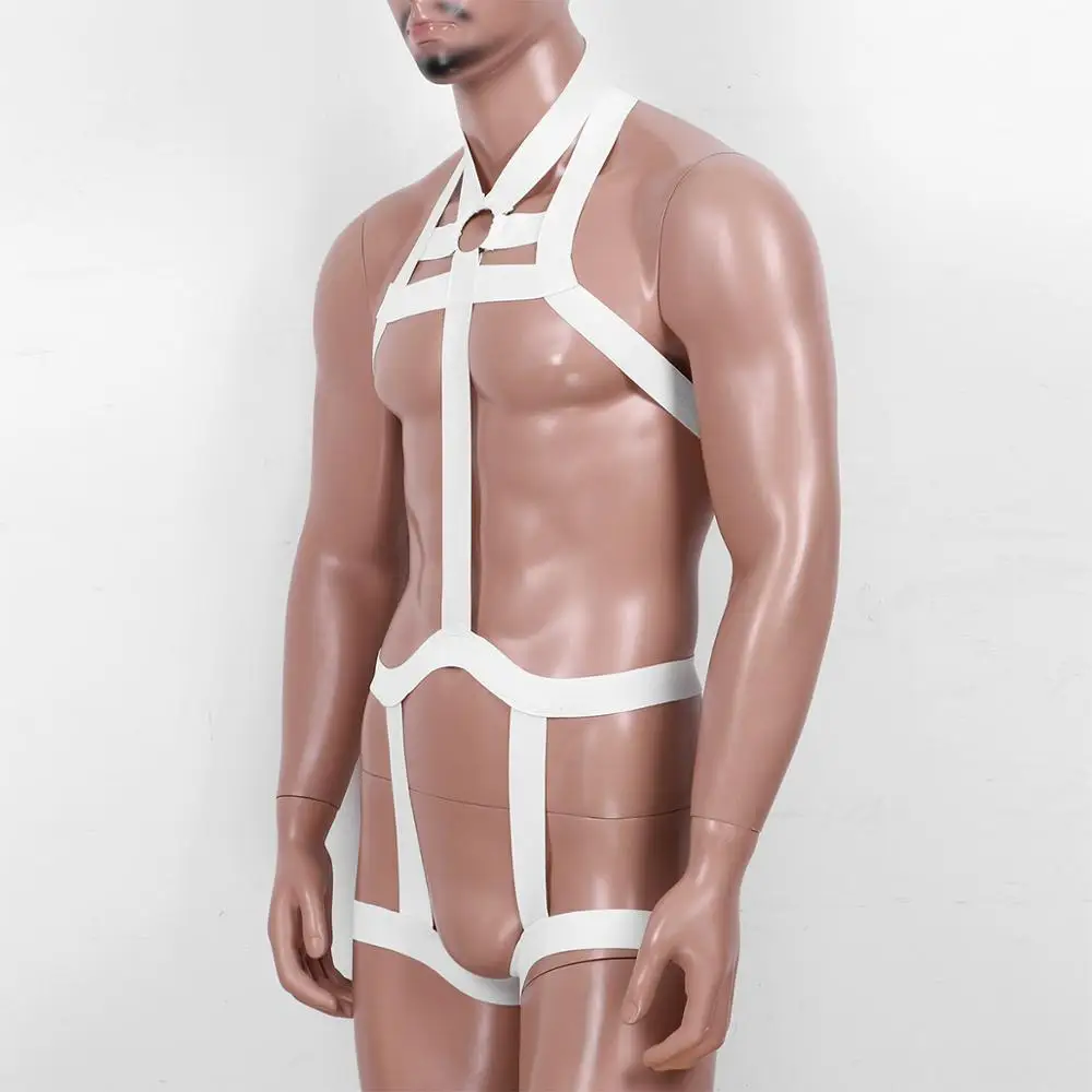 Men Harness Straps Clubwear Lingerie Men Halter Neck Elastic Full Body Chest Harness Belt With Leg Garter Straps Cosplay Costume