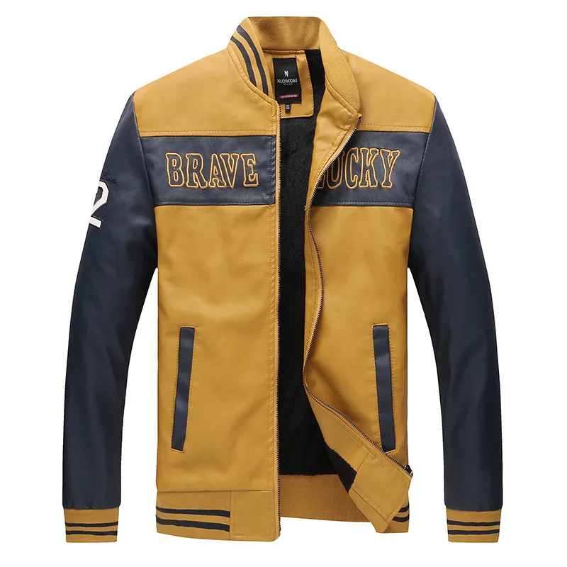 Mcikkny Fashion Men Pu Leather Jackets Coats Stand Collar Fleece Lined Jackets Outwear For Male Size M-3XL Windbreak  (4)