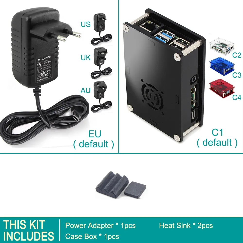 kit 1 Raspberry PI 4 адаптер питания PI 4B Модель B 5V3A 5 V/3A 3000mA usb type-C зарядное устройство блок питания Блок питания выключатель питания - Цвет: kit 1
