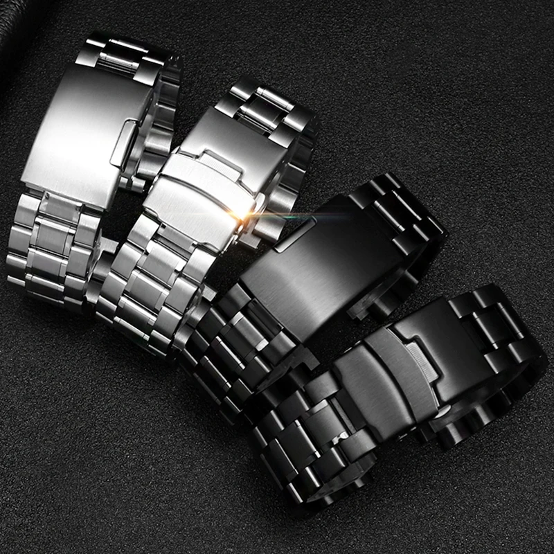 Pulseira de Relógio de para G-shock Gst-b200 Gst-b200d Series Pulseira de Relógio Masculina 24×16 mm Lug End Prata Pulseira Preta Aço Inoxidável