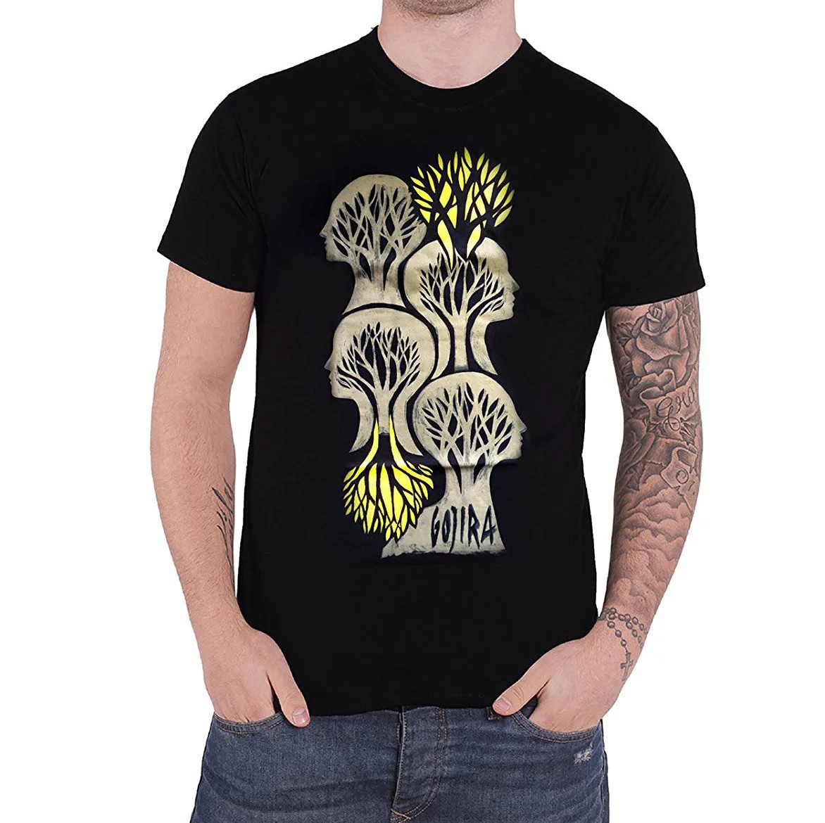

Mens 100% Cotton Short Sleeve Print Gojira T Shirt Descendants Band Logo Official Mens Black