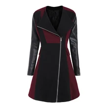 Wipalo Женское пальто на молнии, куртка с отложным воротником, теплый плащ, плюс сайз, большой размер, пэчворк, длинный рукав, верхняя одежда, искусственная кожа, миди