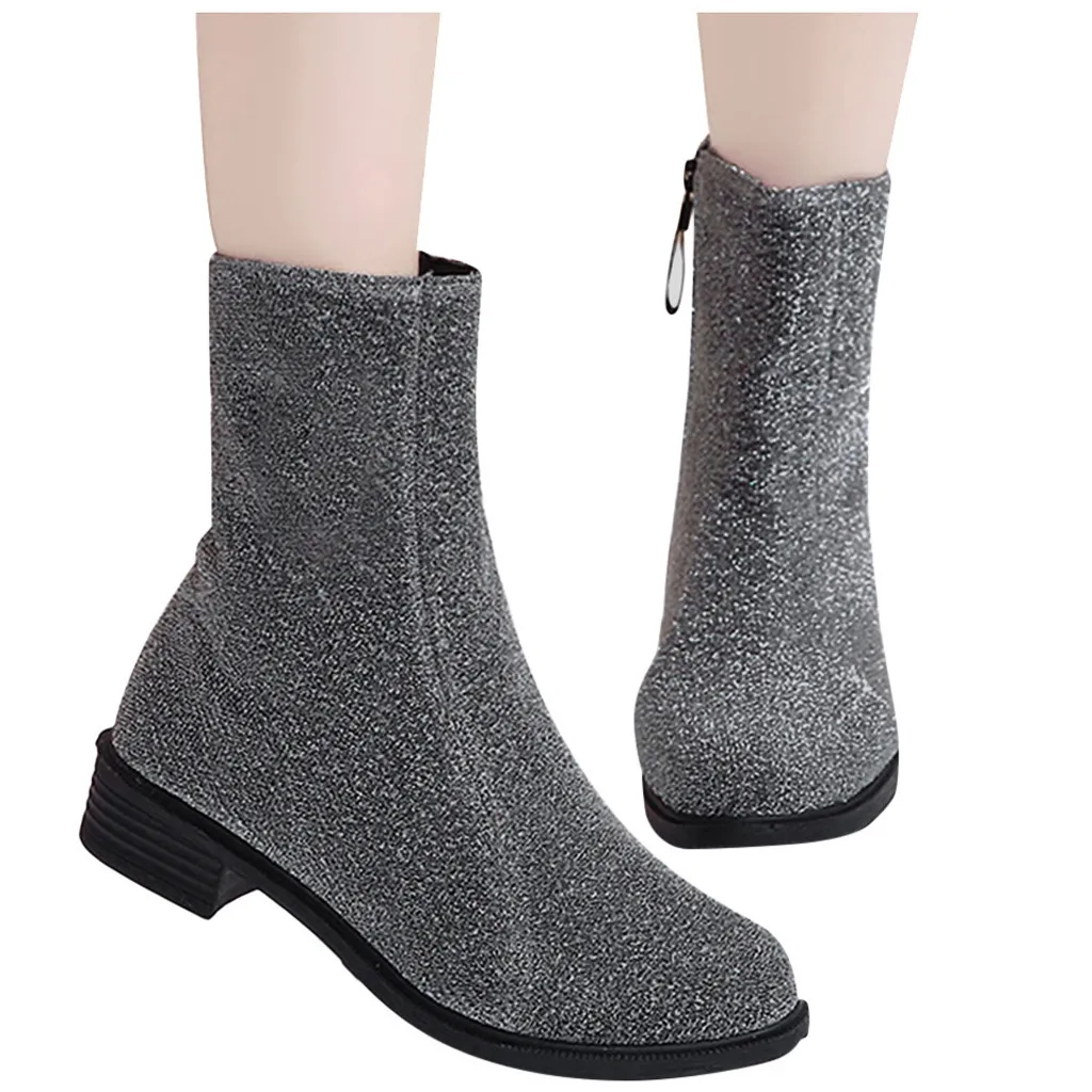 Women's Socks Boots Fashion Slip-On Bling Chunky Square Heels Knee-high Suede Stretch Fabric Shoes woman Winter | Обувь