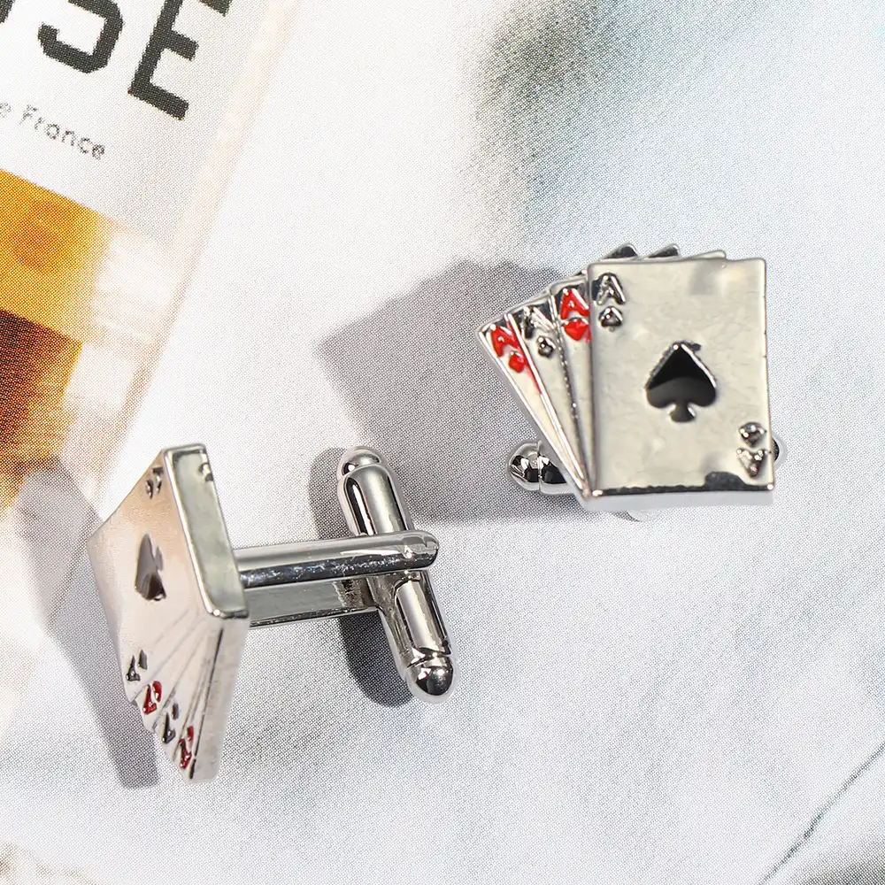 1 Pair Men Stainless Steel Silver Rectangle Cufflinks Poker Ace Wedding Gift n