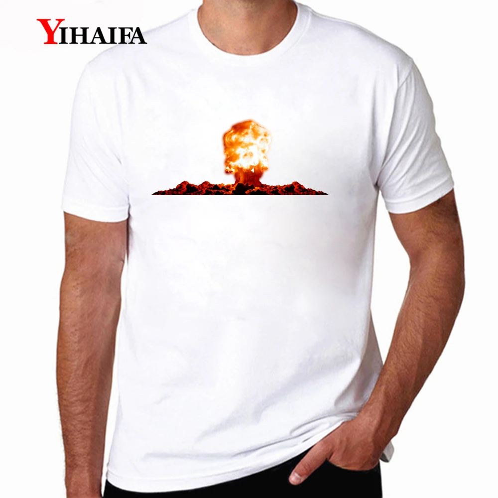 

Casual T-Shirt Mens Volcano Graphic Printed Tee Shirts Casual Short Sleeve Hombre Tees Streetwear White Tops