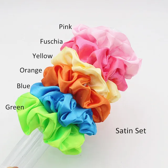 6pcs/lot Fashion Women Girls Silky Satin Hair Scrunchies Solid Stretch Elastic Hair Tie Simple Elegant Rubber Band Ponytail Tie MIX3