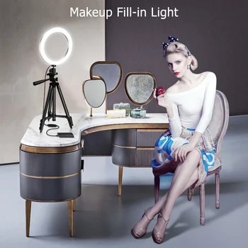 

26cm/10in LED Ring Light Fill-in Lamp Dimmable 3 Lighting Modes USB Powered with Metal Tripod Stand For phone Smartphone Holder