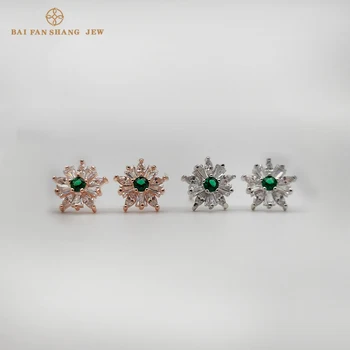 

Fashion New 925 Silver Snowflake Earrings Korean Version Of Green Zircon Simple Ins Exquisite Wild Earrings Female Jewelry Gift