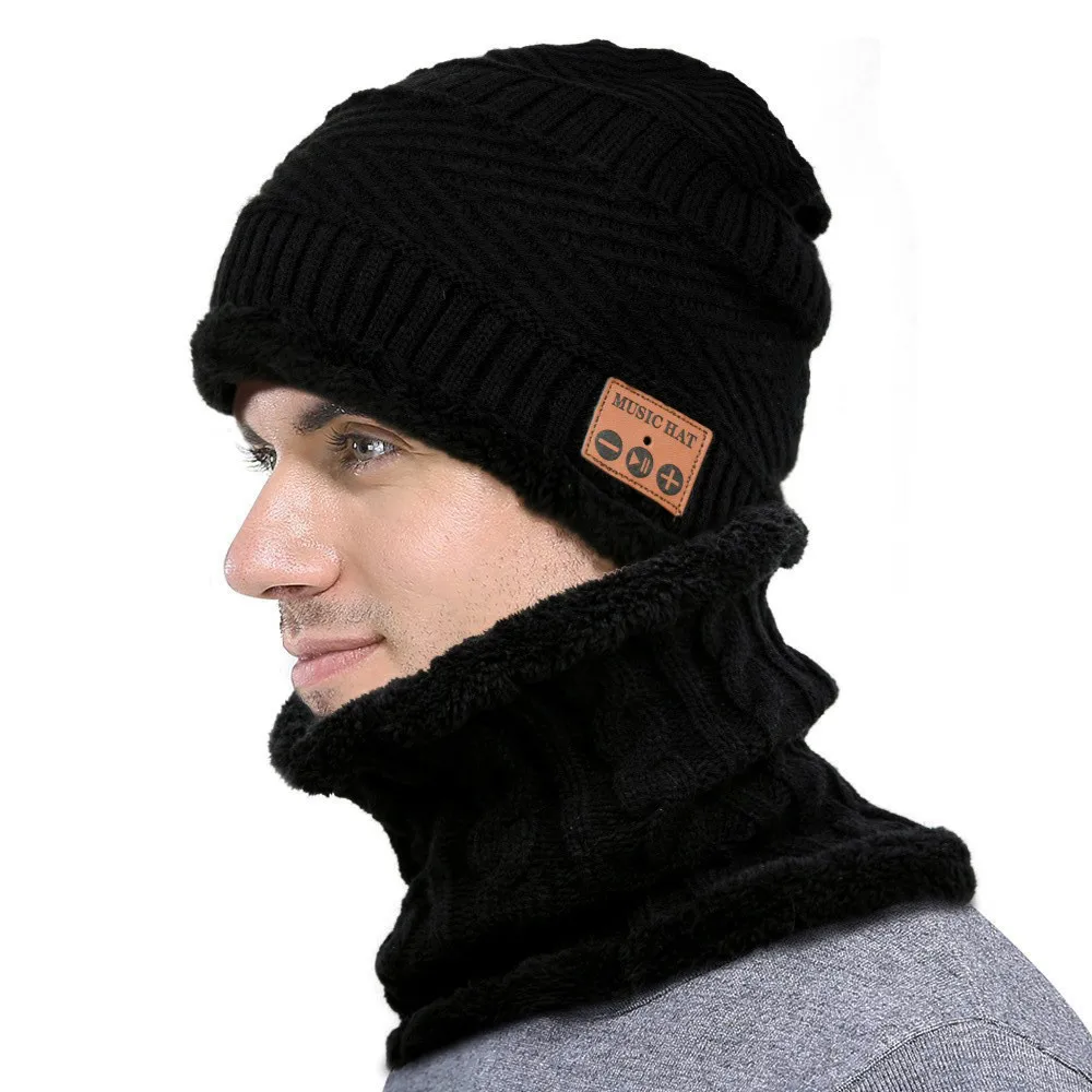 Черный Bluetooth беспроводная музыкальная шапка Gorro с динамиком в полоску, мужская шапка унисекс, умная шапка, женские лыжные спортивные шапки без рук czapki zimowe - Цвет: Черный