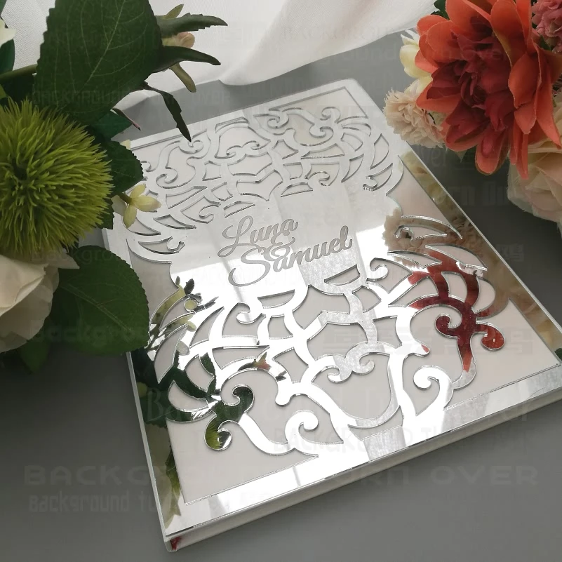 Wedding Guest Book Guestbook Personalized Mirror Gifts Names Date Party White Engrave Laser Cut Royal Retro Vintage G001