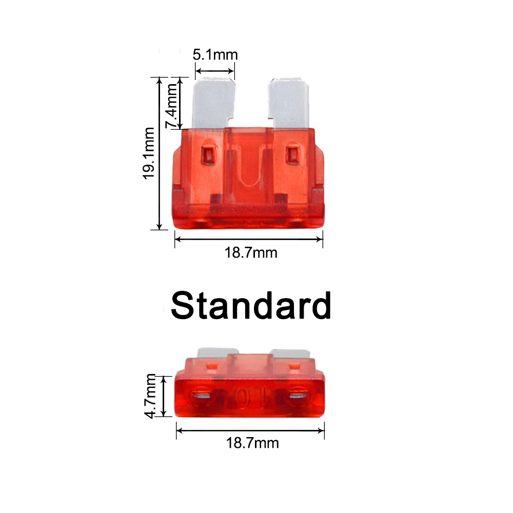 10sets Auto Standard Middle Fuse Holder + Car Boat Truck ATC/ATO Blade Fuse 3A 5A 10A 15A 20A 25A 30A 35A 40A