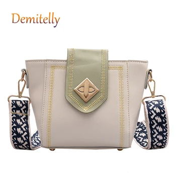 

Textured Metal Lock Single Shoulder Messenger Bag New Embroidered Wide Shoulder Strap Ladies Handbag Luxury Design Women Wallet