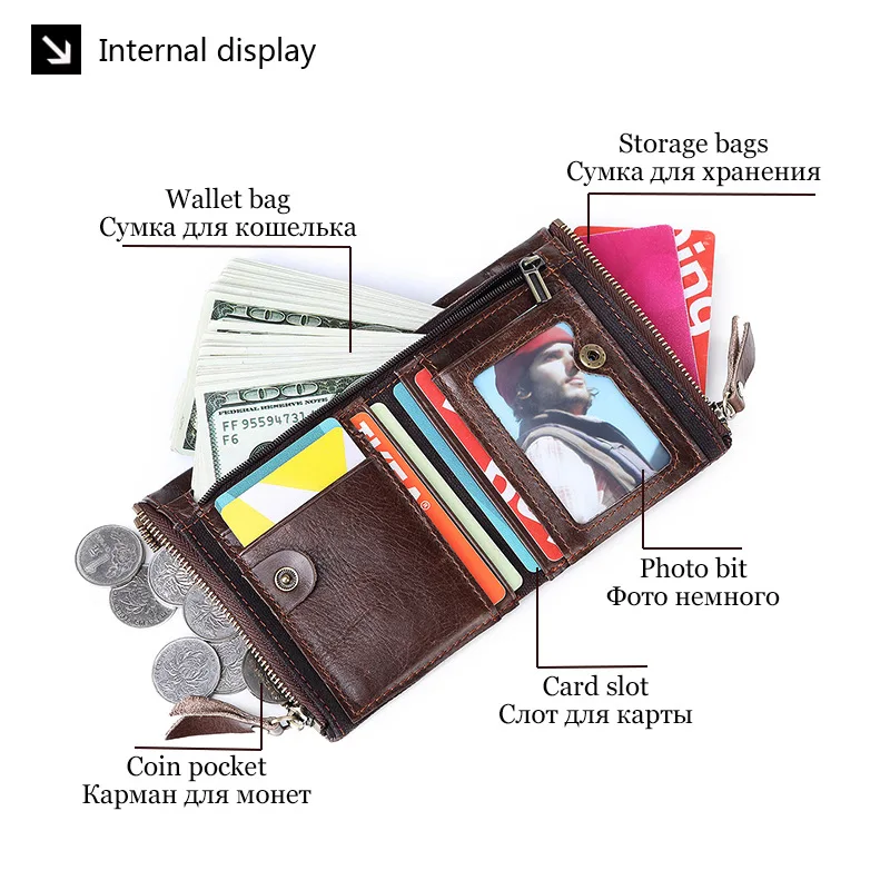 Натуральная кожа Rfid кошелек для мужчин Crazy Horse кошельки короткий кошелек для монет мужская сумка для денег качественный дизайнерский мини-кошелек