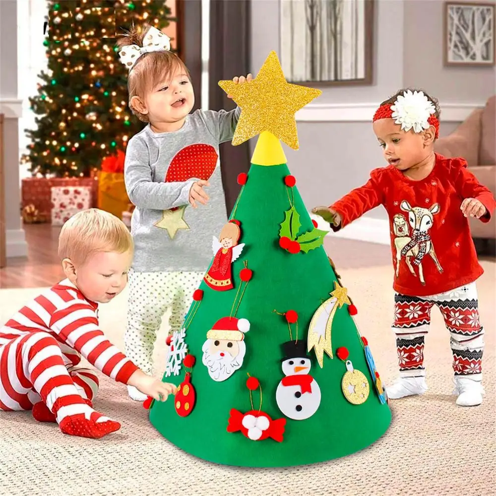 

QIFU 3D DIY Flat Felt Christmas Tree Xmas Gift Kids Toys Christmas Decor for Home Christmas 2019 Wall Hanging Noel New Year 2020