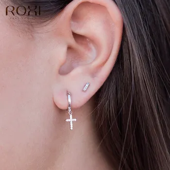 

ROXI 925 Sterling Silver Dazzling Cross CZ Stud Earring For Women Girl Cross Tragus Upper Ear Cartilage Piercing Earrings Gift