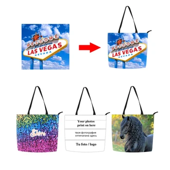 

Customized Your Picture Women Large Capacity Handbags Canvas High Quality Shoulder Tote Beach Party Shopper Grocery Shopping Bag