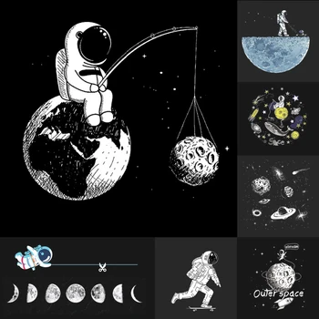 

Iron on Transfer Astronaut Patch Moon Applique Heat Transfer Vinyl Space Patches Stickers Kids Stripes on Clothes Thermal Press