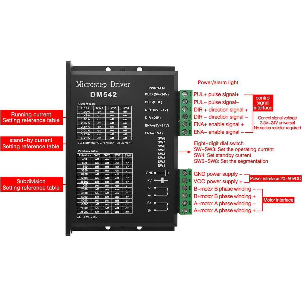 DM542 DSP Драйвер шагового двигателя для серии 57/86 Цифровой черный|Драйвер двигателя|