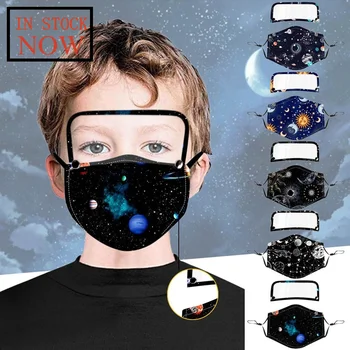 

Children's Reusable Printed Mask With Removable Eye Mask Washable Mask Face Shield Masque Mouth-muffle Dustproof Respirator