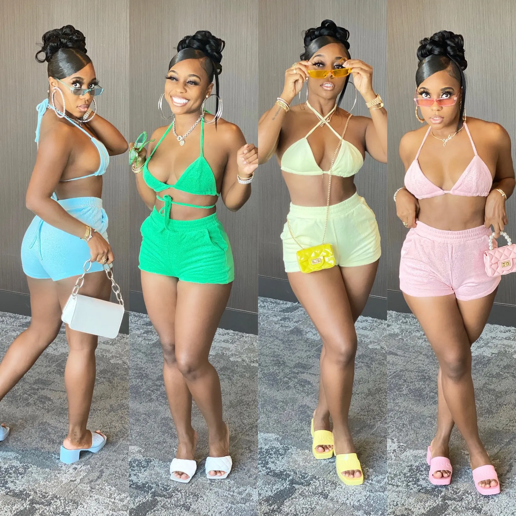 Style out in this 2PC Bikini Short set. Try our Latest Fashion Trends