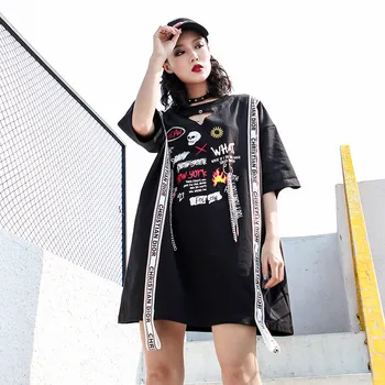 

Johnature 2020 New Fashion Streetwear Loose Long Hollow Out Women Tops Casual Half Sleeve Letter Print 4 Colors Female T-Shirts