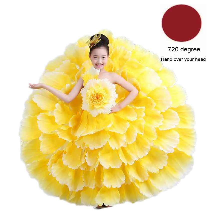 Color4 720 degree 6 цветов еврейской Gypsy Стиль, детская одежда для девочек платье для испанского фламенко с рюшами и цветами, Винтаж элегантная обувь на платформе, Свадебная вечеринка, одежда платье для танцев - Цвет: Color4 720 degree