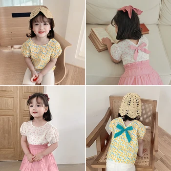 

girls summer new round collar floral blouse children short sleeved shirt baby new clothes