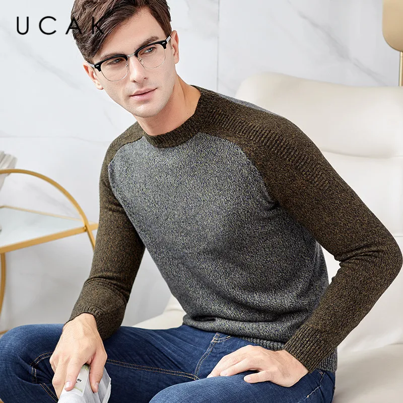 Promo UCAK Brand Pure Merino Wool Sweaters Men New Fashion Tops Casual O-Neck Streetwear Autumn Winter Pull Homme Warm Sweaters U3133