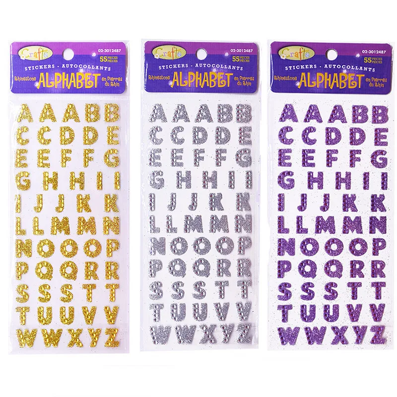 3Pcs/Lot Glitter Crystals Alphabet Letter Stickers DIY Handmade Scrapbooking Sticker Self Adhesive A-Z English Words Sticker 