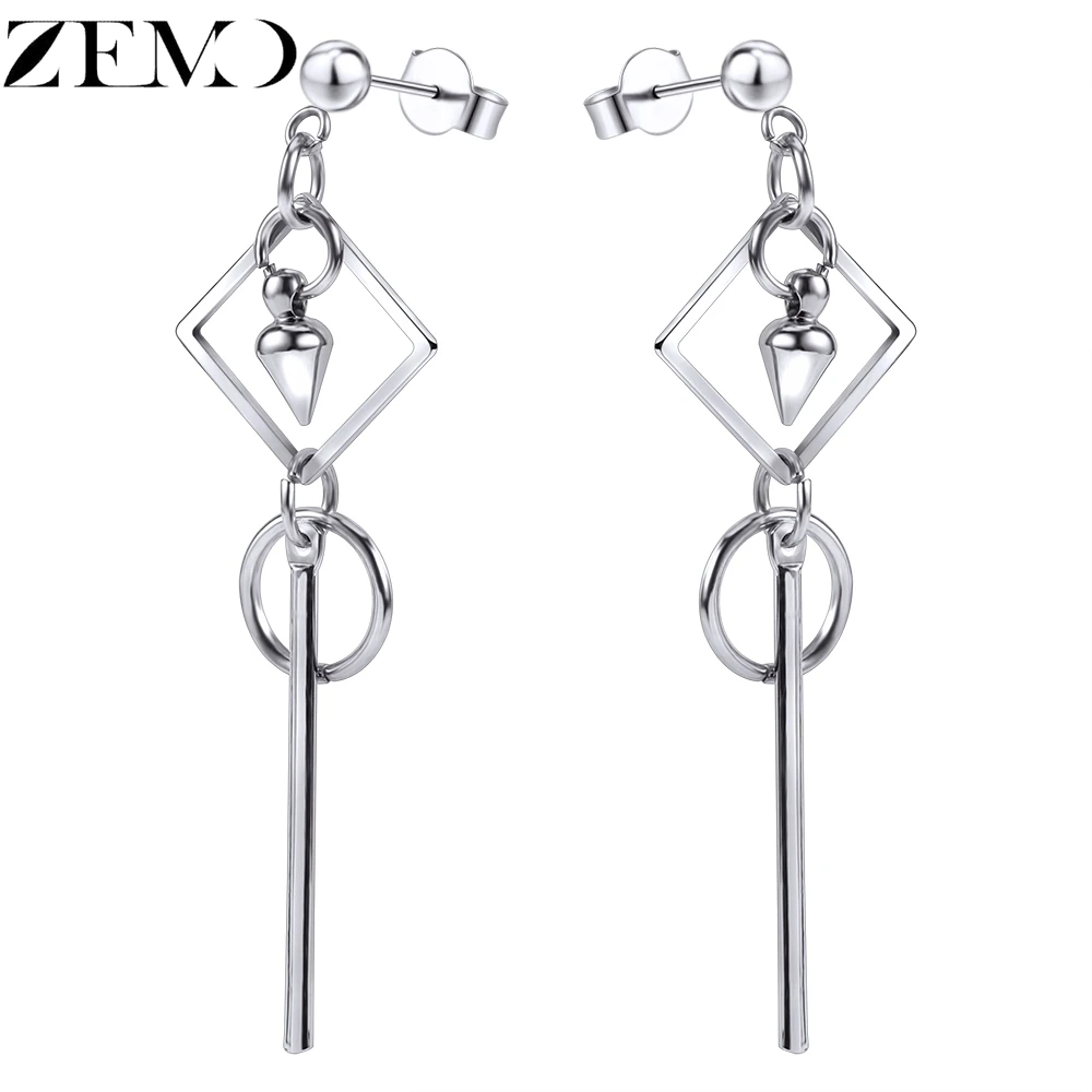 

ZEMO Men's HipHop Earrings 316L Stainless Steel Drop Earring Cube Ear Stud Ear Piercing Jewelry Rock Roll Accessory boucle Femme